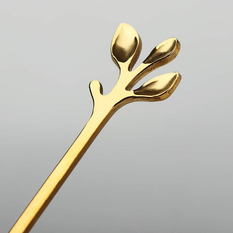 KUMOOM Gold Leaf Coffee Spoon Soup Spoons Sugar, Ice-Cream Tea Stirring 4.8 Inches Retro Dessert Demitasse Espresso Cutlery Kitchen Tableware-Set of 12 - Image 3